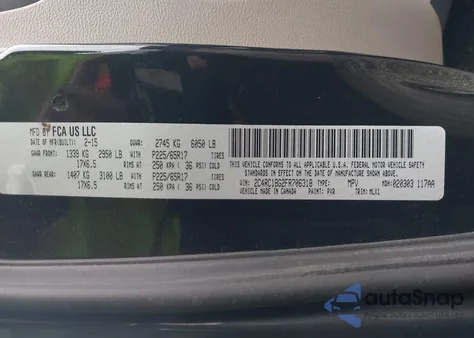 2015 Chrysler Town & Country Touring z USA, uszkodzony, nr VIN 2C4RC1BG2FR706318